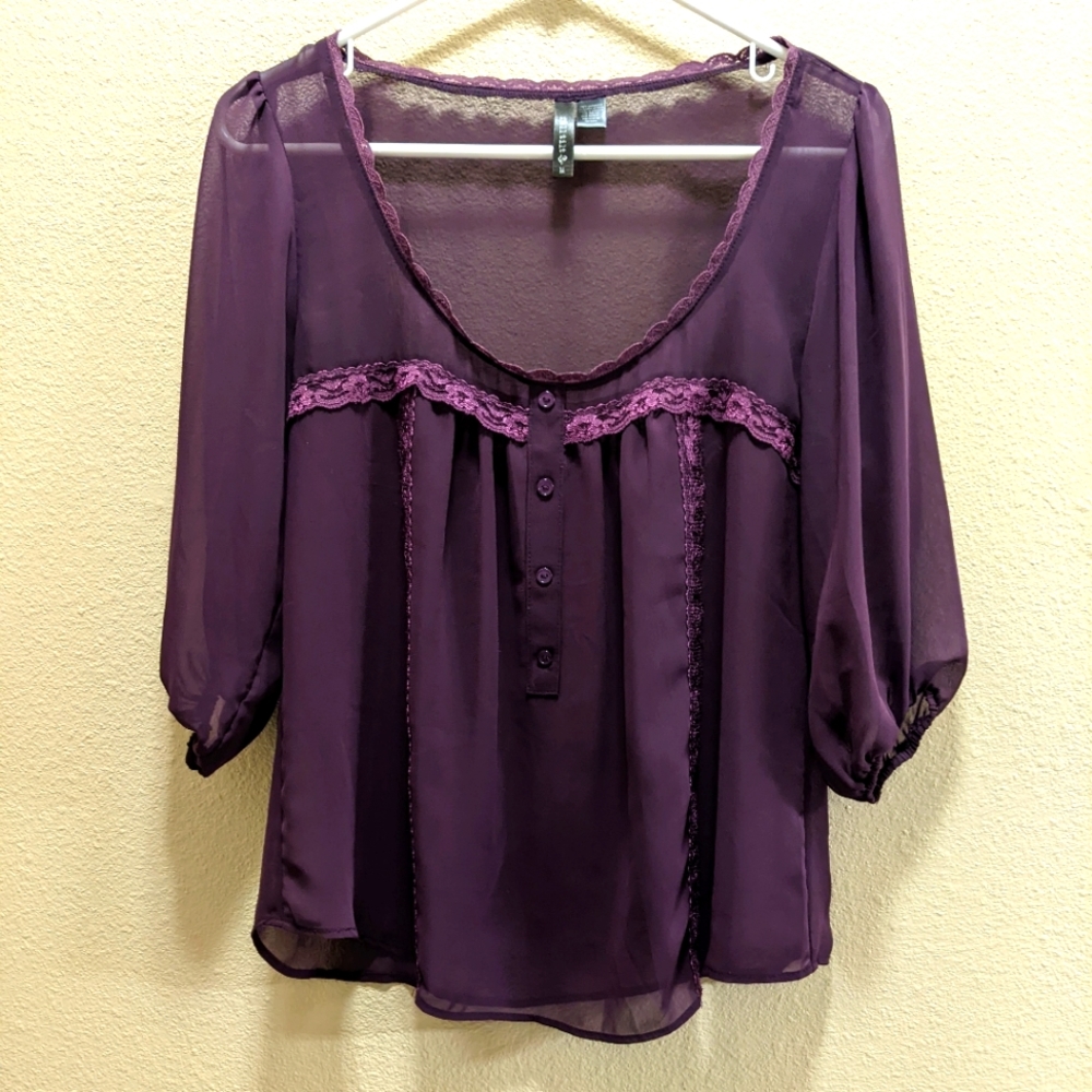 Full Tilt Purple Sheer Babydoll Top